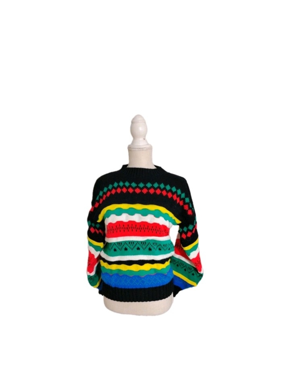 Vintage Knit Waves Multi-Color Striped Sweater Women's Size L Prop 80's 90's